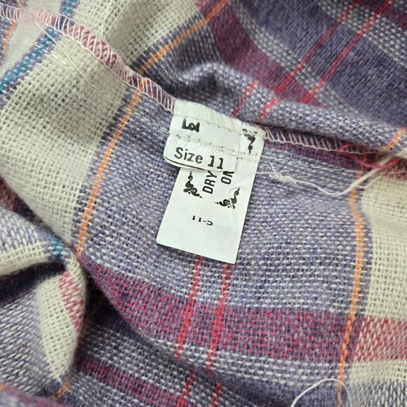 VTG Wool Blend Jumper Skirt Dress Straps Suspenders Purple Pink White Plaid - Picture 10 of 15